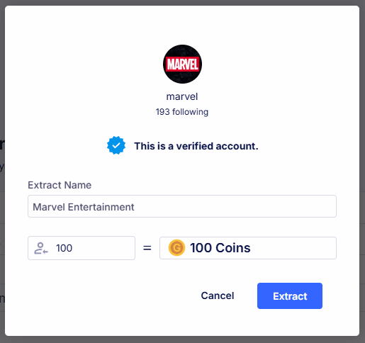 Give Me Data - 1 credit per following extracted
