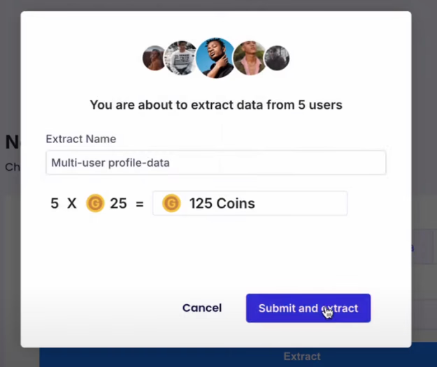 The profile data extraction form for 5 users