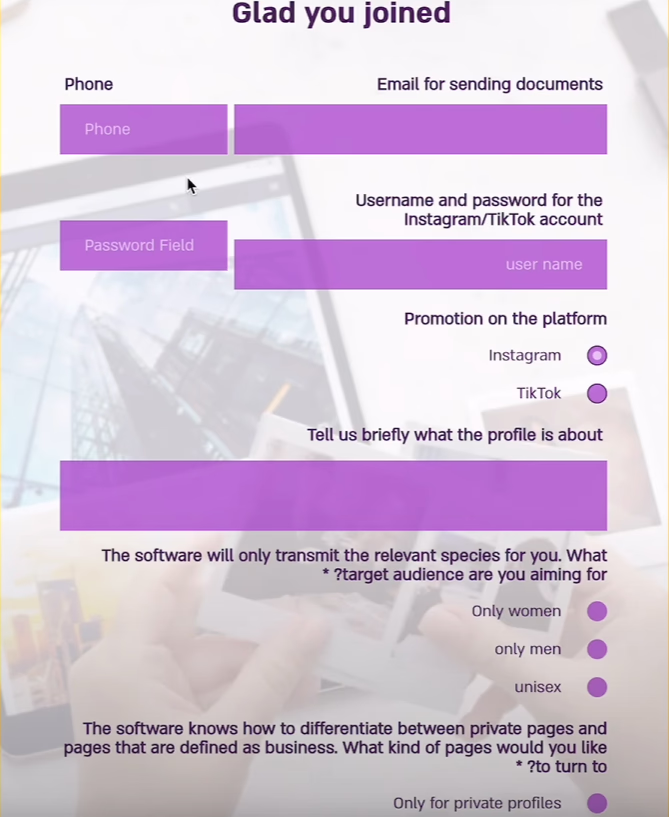 Insta Grow - Form emailed by the team to you