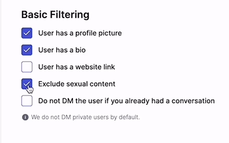 autoIGDM - basic filter options