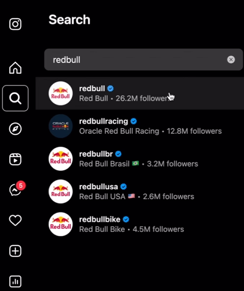 Screenshot: red Bull child accounts